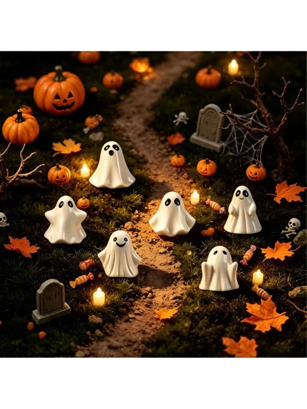 Mini Resin Ghosts Figurines 48PCS Halloween Resin Tiny White Ghost Decorations